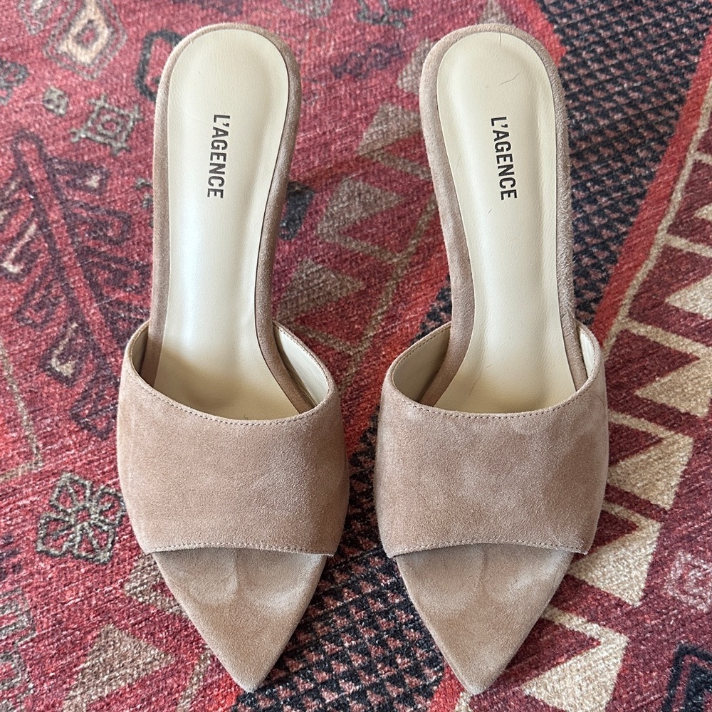 L'AGENCE Beige Suede Women's Mules